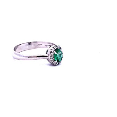 Anello con Smeraldo e Diamanti Naturali in Oro Bianco