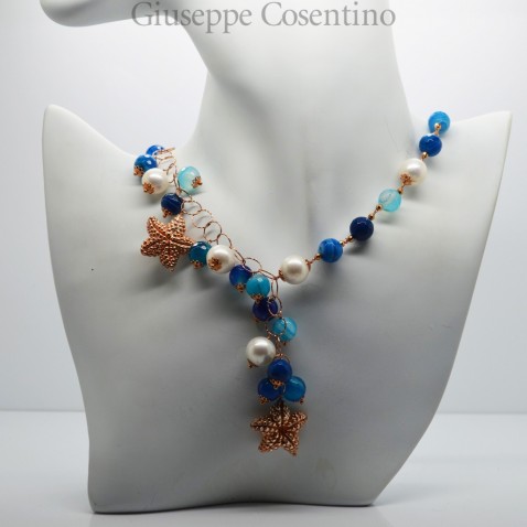 Collana con agate e perle coltivate in acqua dolce