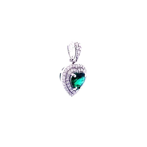 Ciondolo con Smeraldo a Cuore e Doppio Contorno di Diamanti Naturali