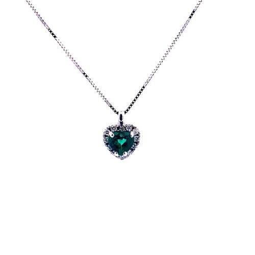 Ciondolo con Smeraldo Naturale a Cuore e Diamanti Naturali