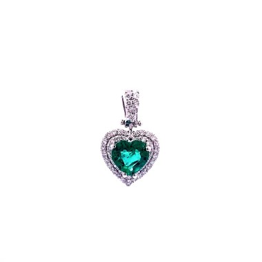 Ciondolo con Smeraldo Naturale a Cuore e Doppio Contorno di Diamanti Naturali