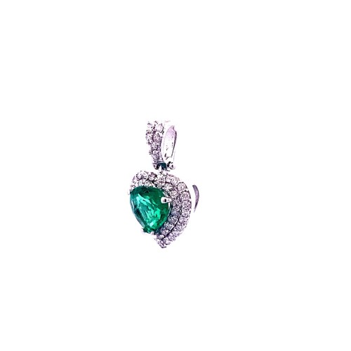 Ciondolo con Smeraldo Naturale a Cuore e Doppio Contorno di Diamanti Naturali