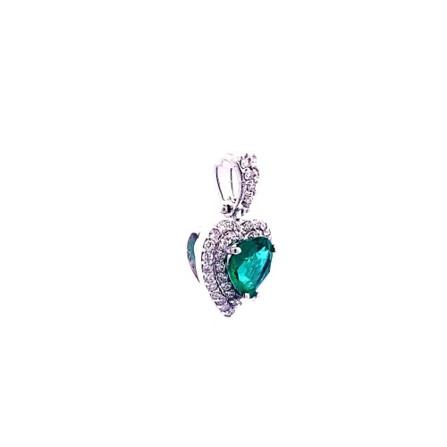 Ciondolo con Smeraldo Naturale a Cuore e Doppio Contorno di Diamanti Naturali