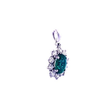 Ciondolo con Smeraldo Naturale Ovale e Contorno di Diamanti Naturali