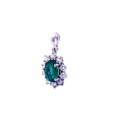 Ciondolo con Smeraldo Naturale Ovale e Contorno di Diamanti Naturali