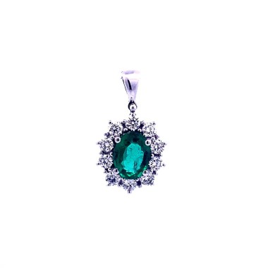 Ciondolo con Smeraldo Naturale Ovale e Contorno di Diamanti Naturali