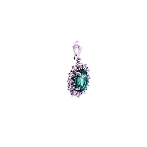 Ciondolo con Smeraldo Naturale Ovale e Contorno di Diamanti Naturali
