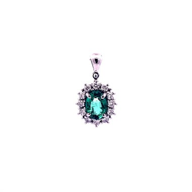 Ciondolo con Smeraldo Naturale Ovale e Contorno di Diamanti Naturali