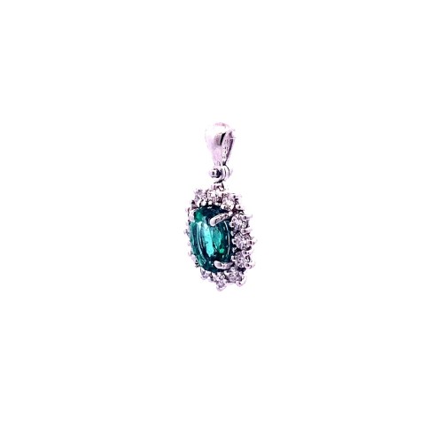 Ciondolo con Smeraldo Naturale Ovale e Contorno di Diamanti Naturali