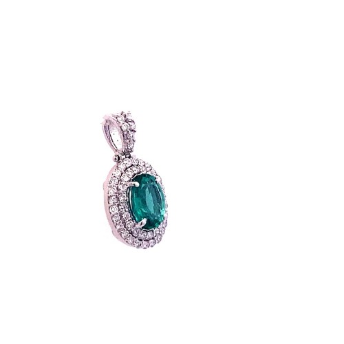 Ciondolo con Smeraldo Naturale Ovale e Doppio Giro di Diamanti Naturali