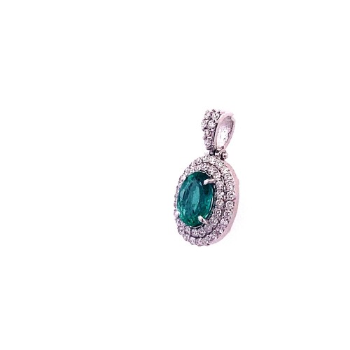 Ciondolo con Smeraldo Naturale Ovale e Doppio Giro di Diamanti Naturali