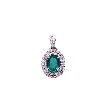 Ciondolo con Smeraldo Naturale Ovale e Doppio Giro di Diamanti Naturali