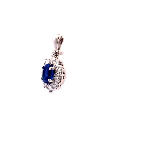 Ciondolo con Zaffiro Naturale Ovale e Contorno di Diamanti Naturali