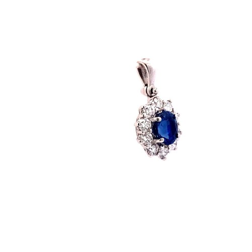 Ciondolo con Zaffiro Naturale Ovale e Contorno di Diamanti Naturali