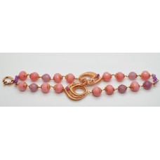 Bracciale in argento rosa 925 millesimi con fiori di madreperla rosa e agate