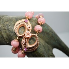 Bracciale in argento rosa 925 millesimi con fiori di madreperla rosa e agate