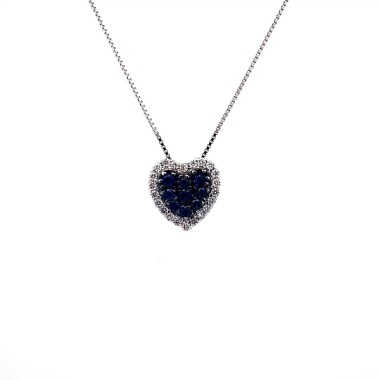 Ciondolo a Cuore con Pavé di Zaffiri Naturali e Contorno di Diamanti Naturali