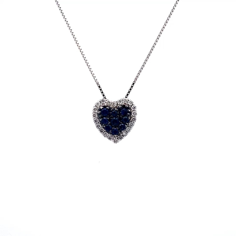 Ciondolo a Cuore con Pavé di Zaffiri Naturali e Contorno di Diamanti Naturali