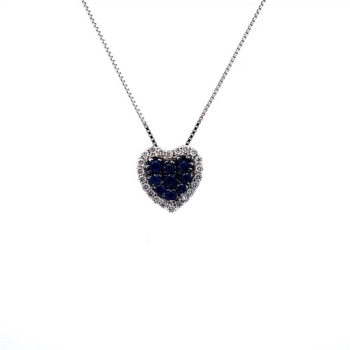 Ciondolo a Cuore con Pavé di Zaffiri Naturali e Contorno di Diamanti Naturali