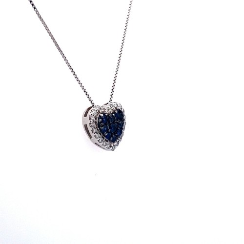 Ciondolo a Cuore con Pavé di Zaffiri Naturali e Contorno di Diamanti Naturali
