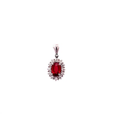 Ciondolo con Rubino Naturale e Contorno di Diamanti Naturali