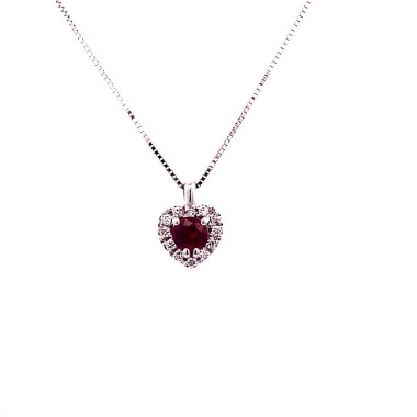 Ciondolo con Rubino Naturale a Cuore e Diamanti Naturali