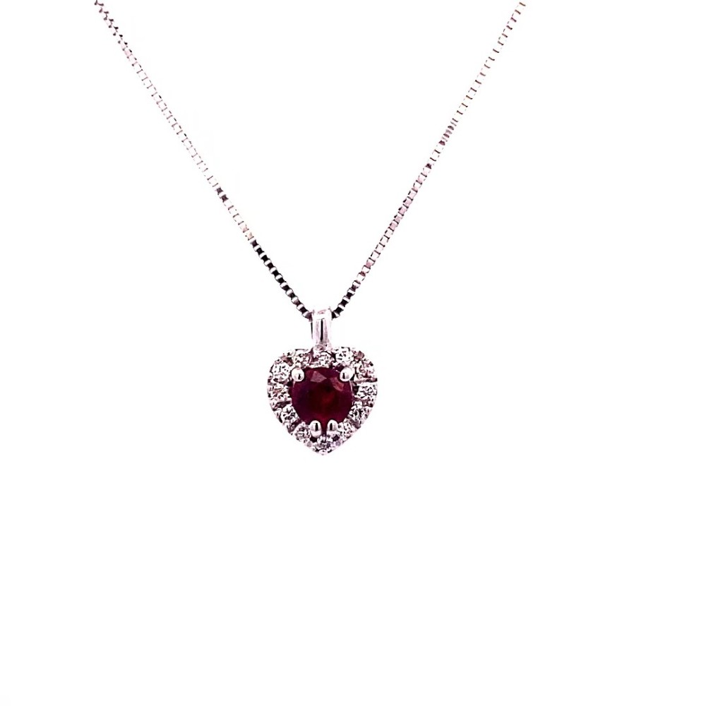 Ciondolo con Rubino Naturale a Cuore e Diamanti Naturali