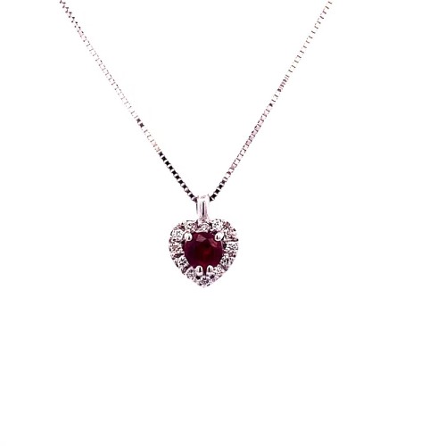 Ciondolo con Rubino Naturale a Cuore e Diamanti Naturali