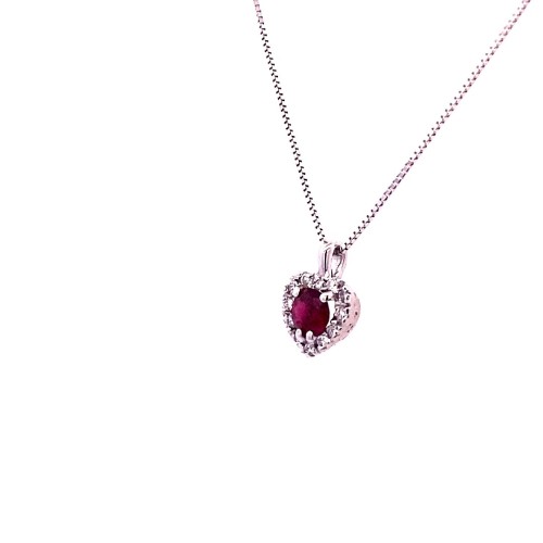 Ciondolo con Rubino Naturale a Cuore e Diamanti Naturali