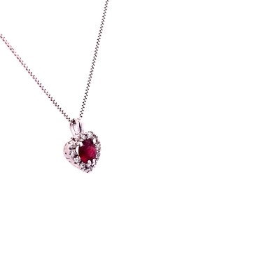 Ciondolo con Rubino Naturale a Cuore e Diamanti Naturali