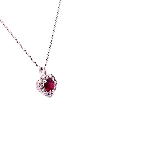 Ciondolo con Rubino Naturale a Cuore e Diamanti Naturali