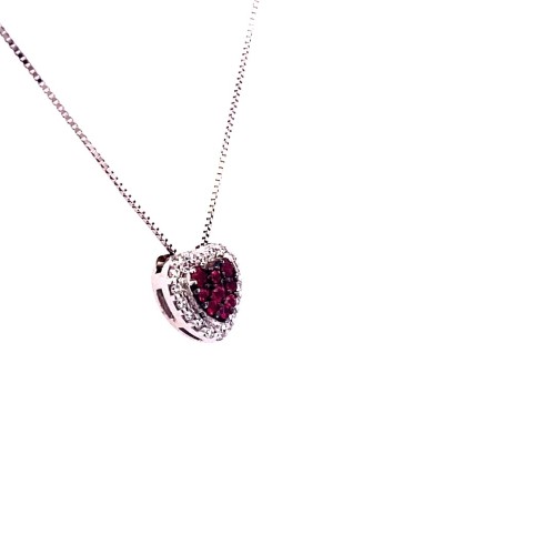 Ciondolo a Cuore con Pavé di Rubini Naturali e Diamanti Naturali