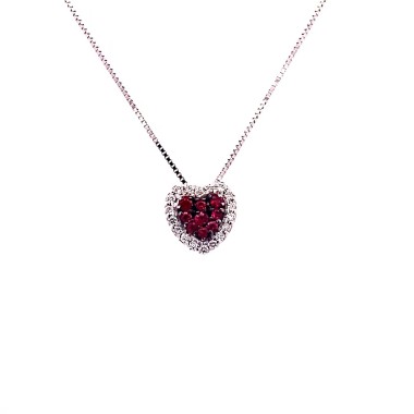 Ciondolo a Cuore con Pavé di Rubini Naturali e Diamanti Naturali