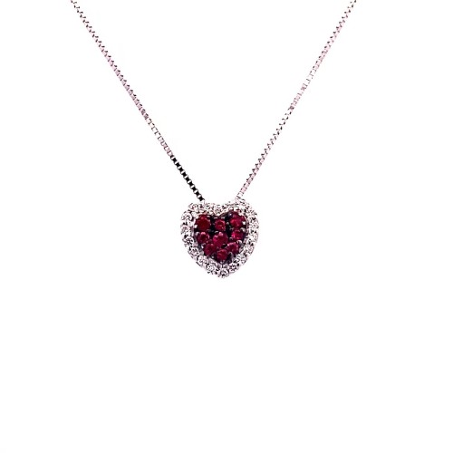 Ciondolo a Cuore con Pavé di Rubini Naturali e Diamanti Naturali