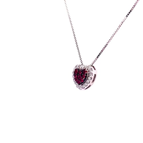Ciondolo a Cuore con Pavé di Rubini Naturali e Diamanti Naturali