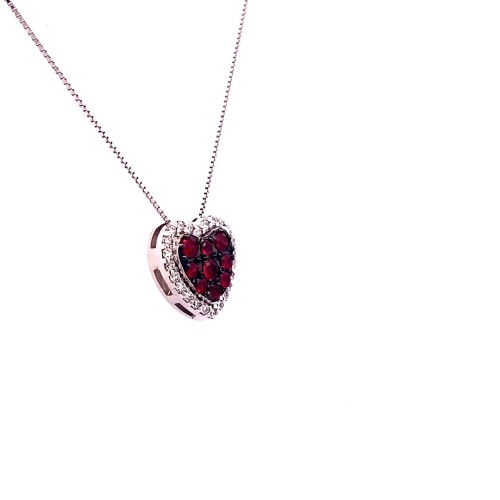 Ciondolo a Cuore con Pavé di Rubini Naturali e Diamanti Naturali