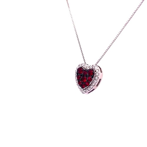 Ciondolo a Cuore con Pavé di Rubini Naturali e Diamanti Naturali