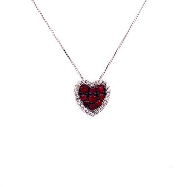 Ciondolo a Cuore con Pavé di Rubini Naturali e Diamanti Naturali