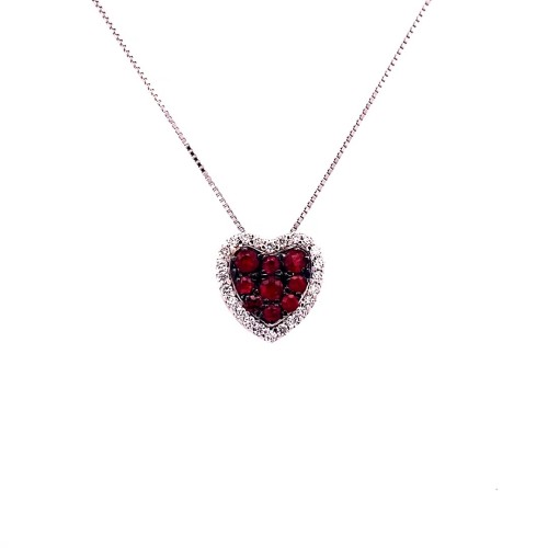 Ciondolo a Cuore con Pavé di Rubini Naturali e Diamanti Naturali