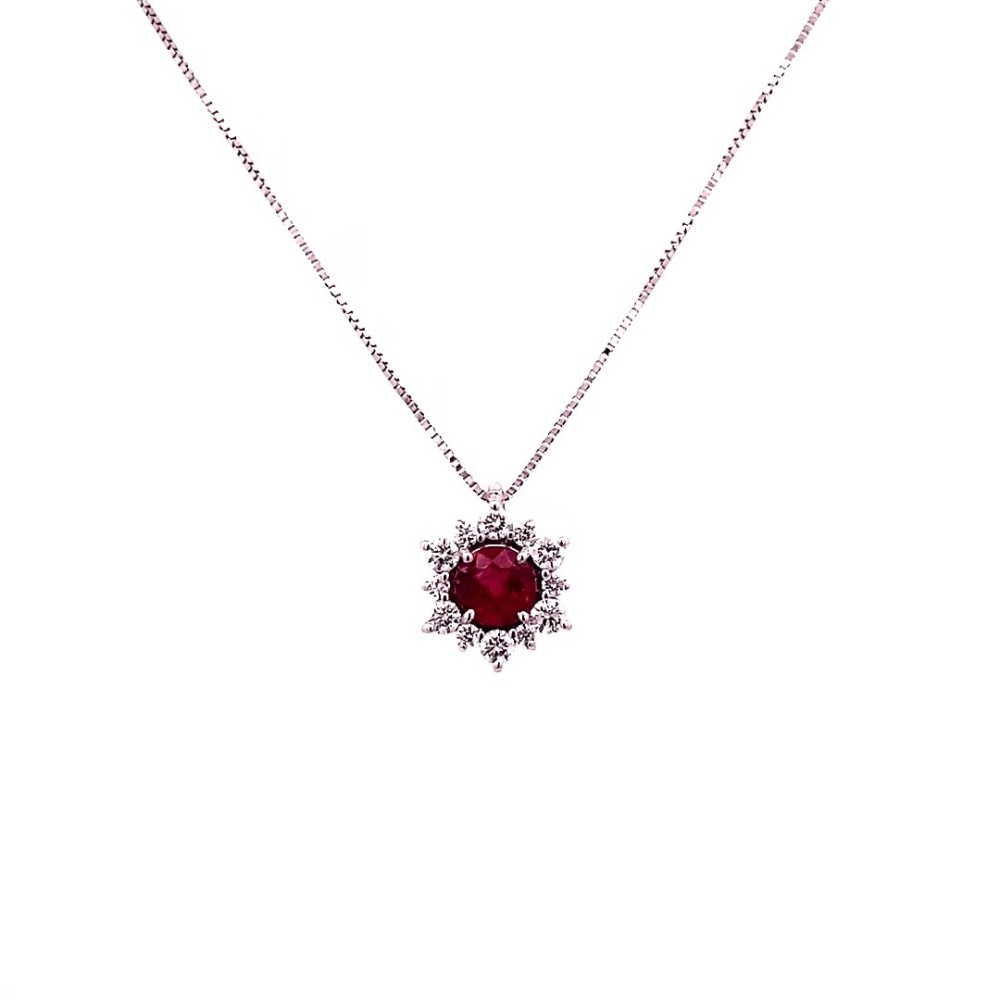 Ciondolo con Rubino Naturale Tondo e Diamanti Naturali