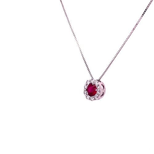 Ciondolo con Rubino Naturale Tondo e Diamanti Naturali