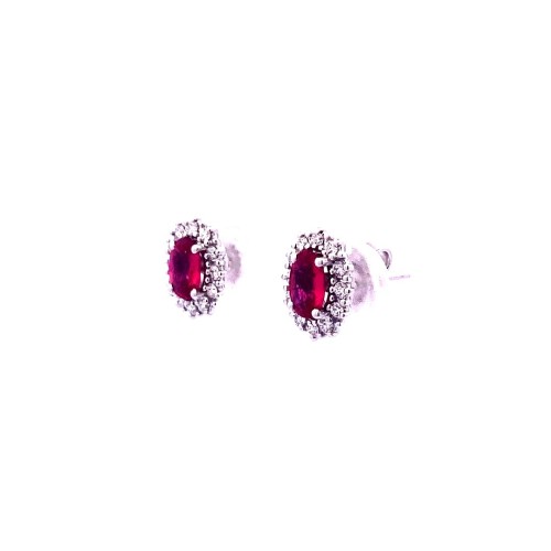 Orecchini con Rubini Naturali Ovali e Contorno di Diamanti Naturali
