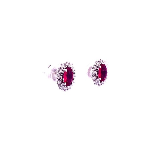 Orecchini con Rubini Naturali Ovali e Contorno di Diamanti Naturali
