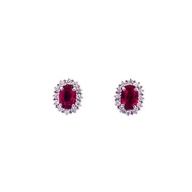 Orecchini con Rubini Naturali Ovali e Contorno di Diamanti Naturali