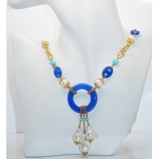 Collier in argento giallo 925 millesimi con agate, pasta di turchese e perle