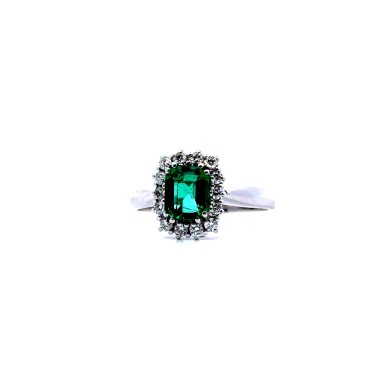 Anello con Smeraldo Naturale rettangolare e Diamanti Naturali in oro