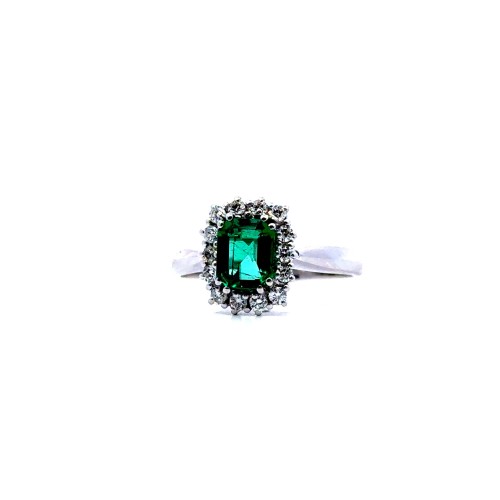 Anello con Smeraldo Naturale rettangolare 0,87 ct e Diamanti Naturali 0,26 ct