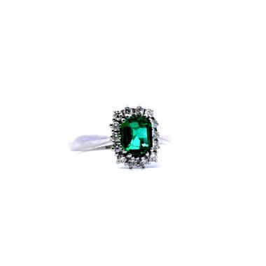 Anello con Smeraldo Naturale rettangolare e Diamanti Naturali in oro