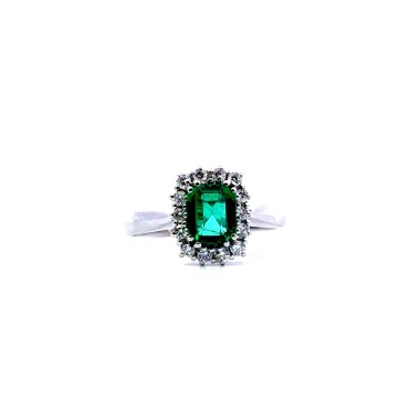 Anello con Smeraldo Naturale rettangolare 0,87 ct e Diamanti Naturali 0,26 ct