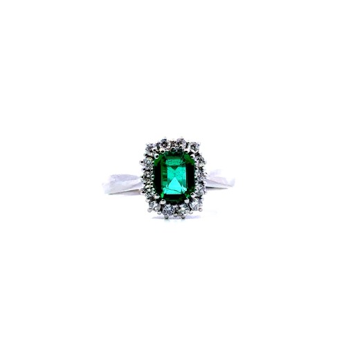 Anello con Smeraldo Naturale rettangolare 0,87 ct e Diamanti Naturali 0,26 ct
